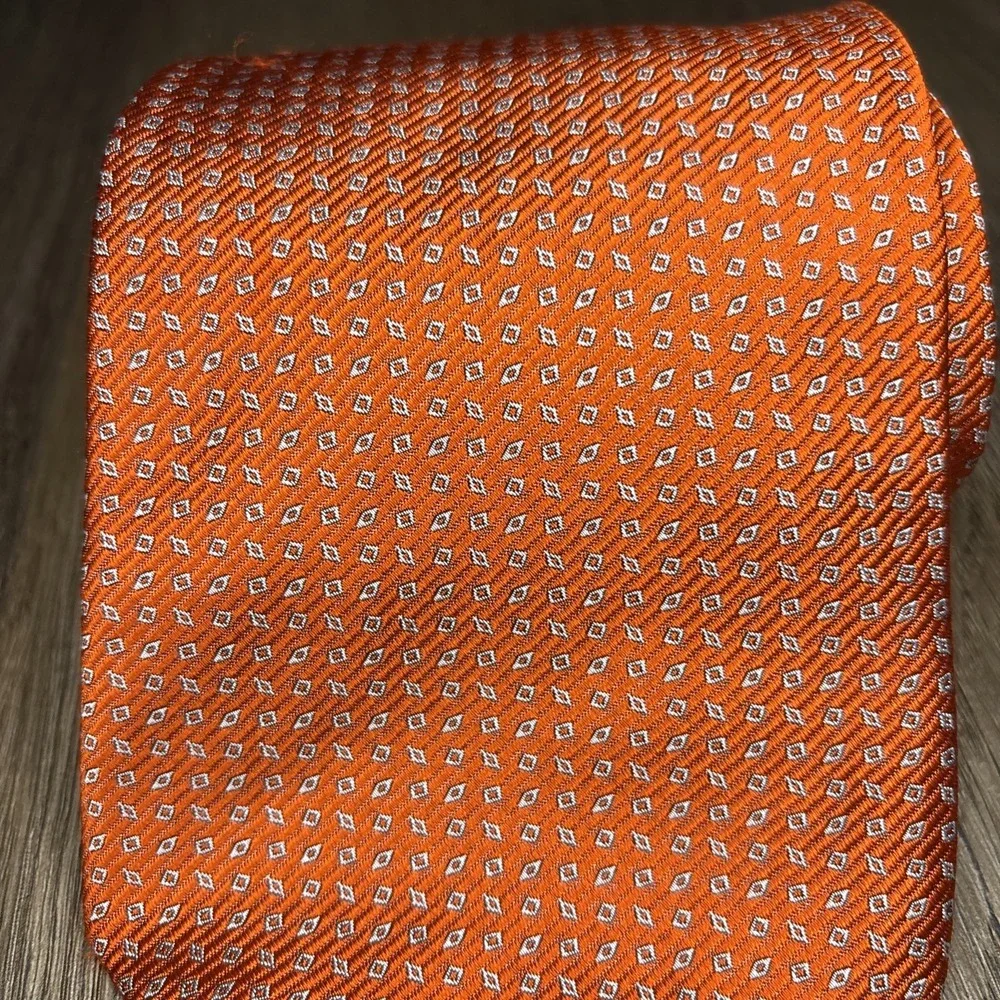 Gitman Bros Tie‎ 100% Silk Orange Geometric USA Made Mens 56